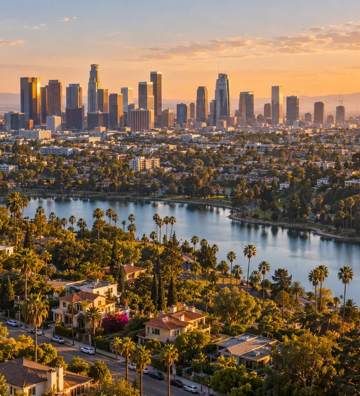 Los Angeles skyline at sunset